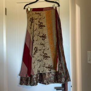 Bohemian Floral Patchwork Maxi Skirt - Red, Cream, Brown